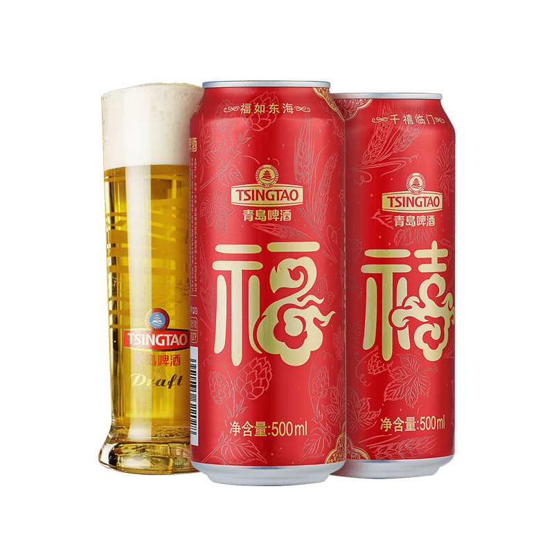 青岛啤酒(TSINGTAO)10度福禧罐500ml*12罐整箱装