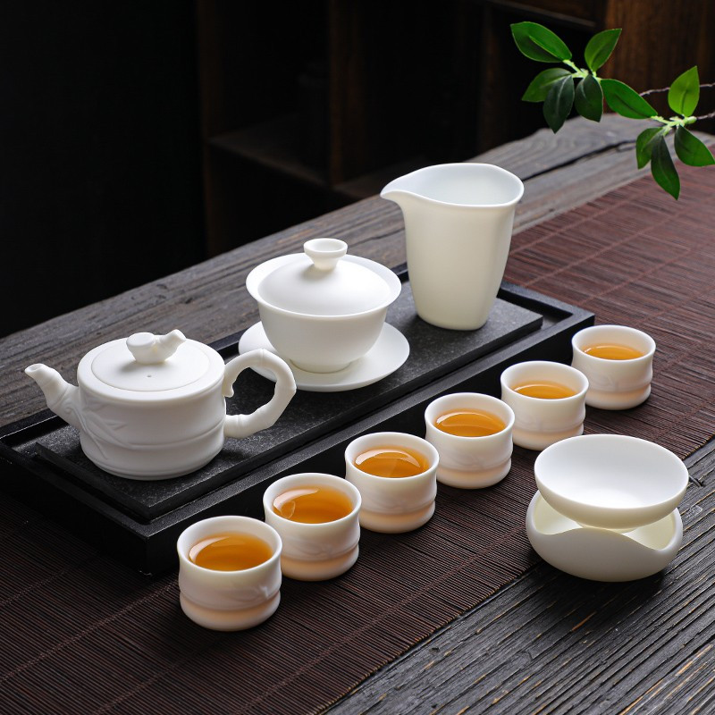 拓牌 茶具套装 11头素烧羊脂玉瓷竹韵壶套装 TP062