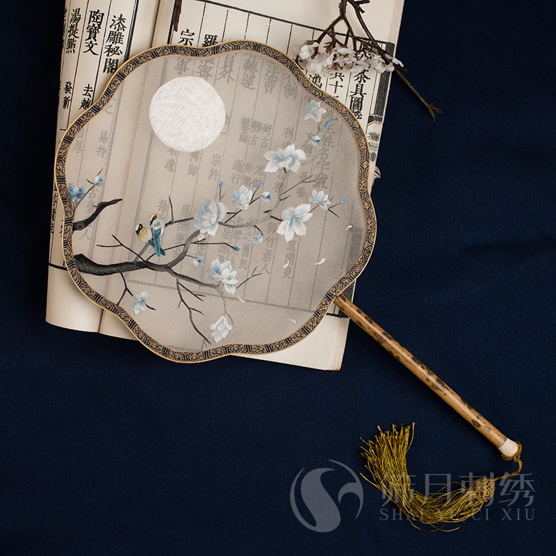 古风团扇苏绣宫扇手工双面绣花旗袍圆扇刺绣古典女舞汉服扇子 三维工匠 09玉兰花高清大图