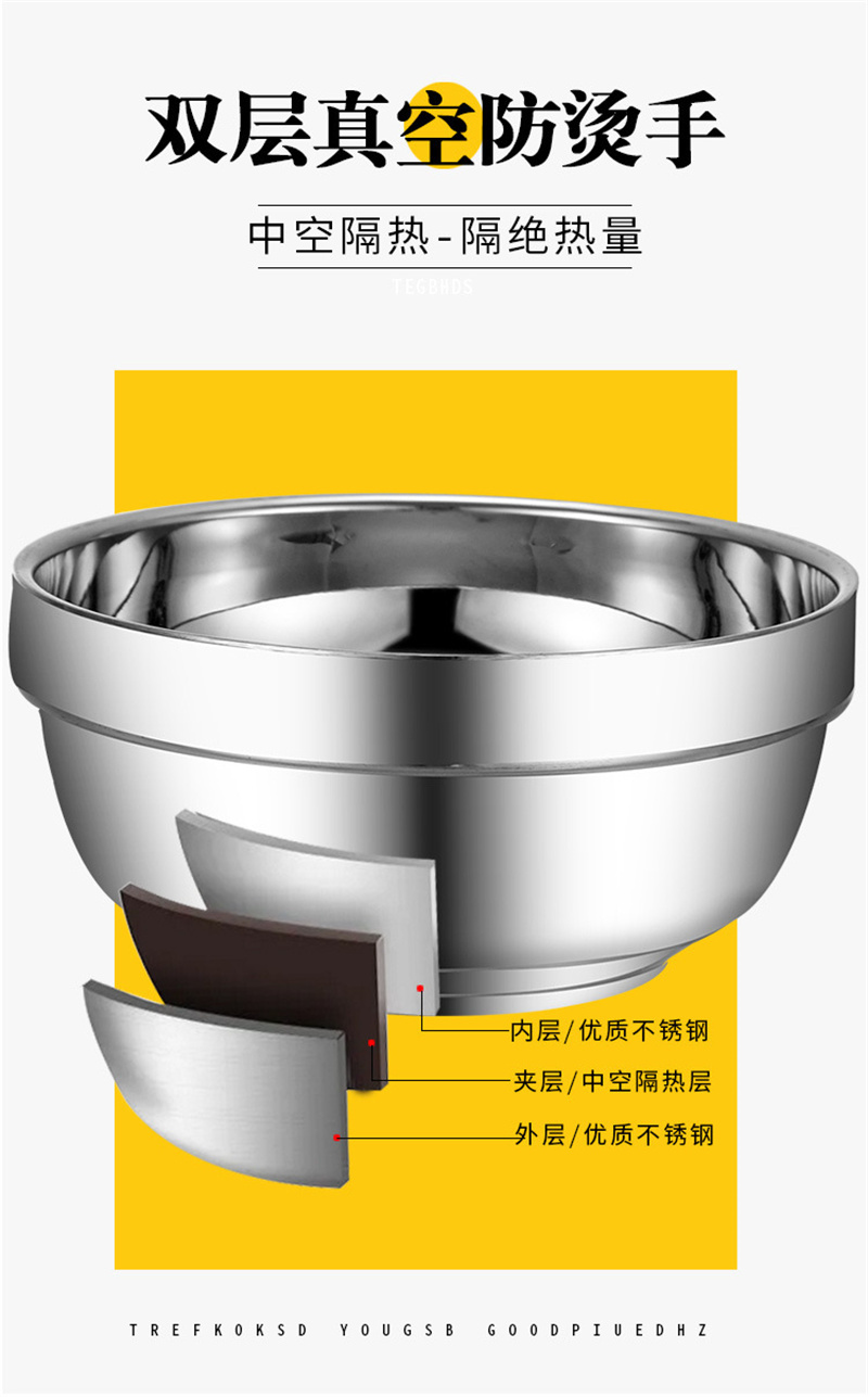不锈钢双层碗18cm高清大图