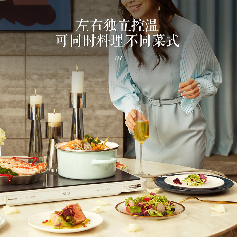 松下(Panasonic)聚嗨盘多用途锅电烤盘多功能料理锅网红多功能锅煎烤锅可定时 NF-M1-N金色高清大图
