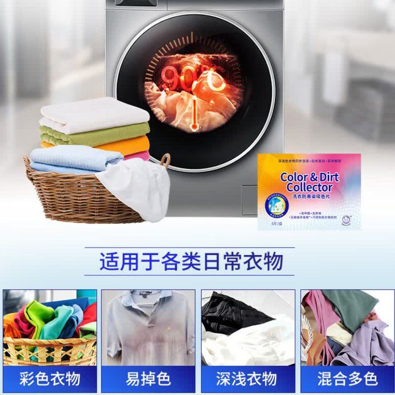白猫洗衣防串染吸色片20片/盒 衣物混洗防染色片洗衣机防串色护色吸色纸 C24106000高清大图