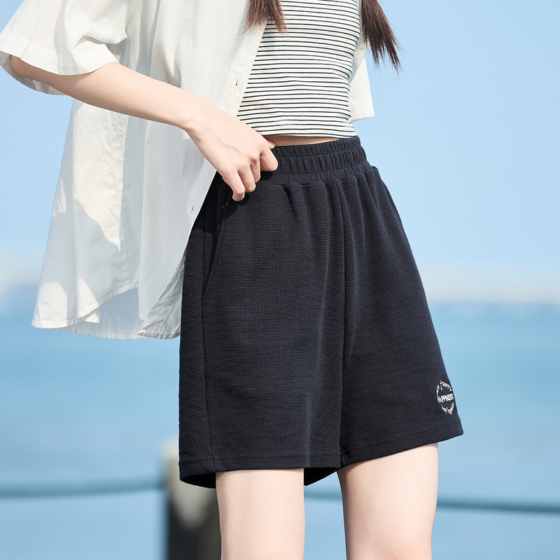 [1.5折价50元]唐狮夏季新款运动短裤女舒适宽松精致绣花松紧腰休闲阔腿裤