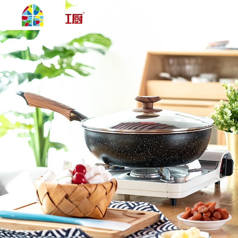 不粘锅炒锅平底锅煎锅炒菜锅家用雪花酥电磁炉专用燃气 FENGHOU 梅红色28cm