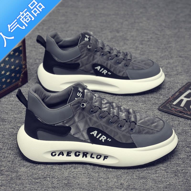 SUNTEK冬季男鞋加绒保暖2022新款一脚蹬厚底板鞋运动增高老爹潮鞋棉鞋男图片