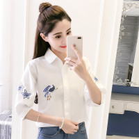 白织鸟夏季新款韩范民族风花鸟刺绣衬衫女