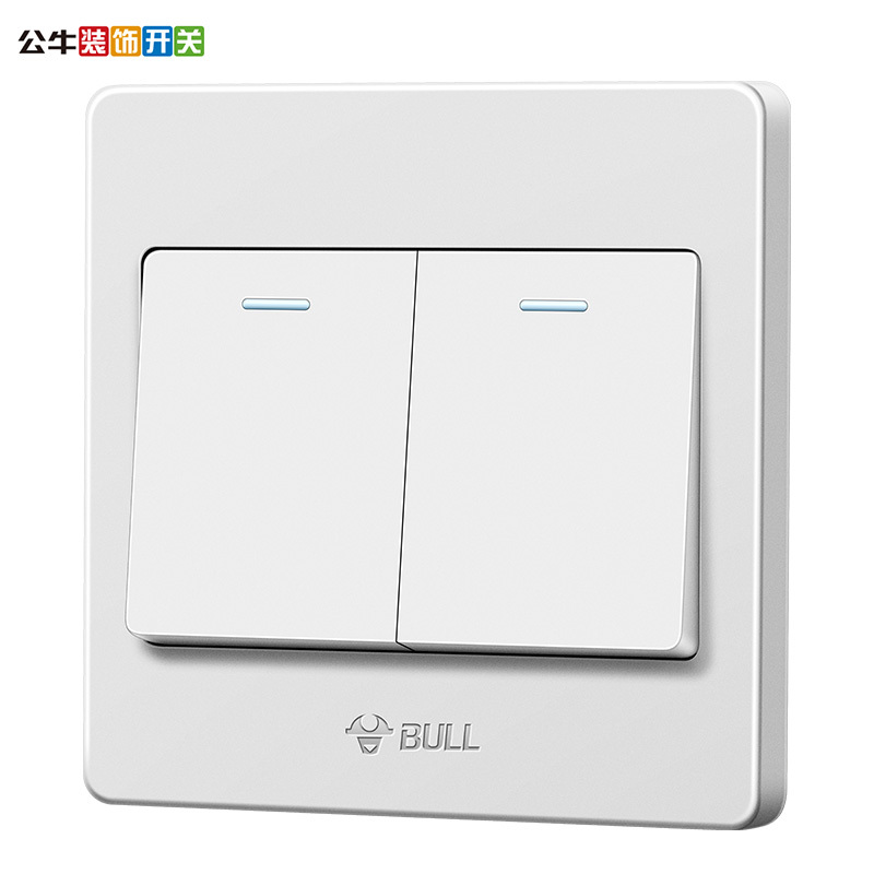公牛(BULL)开关插座二开开关 两开双控双开双控面板86型2开二位墙壁开关G07K212Y(带荧光)高清大图