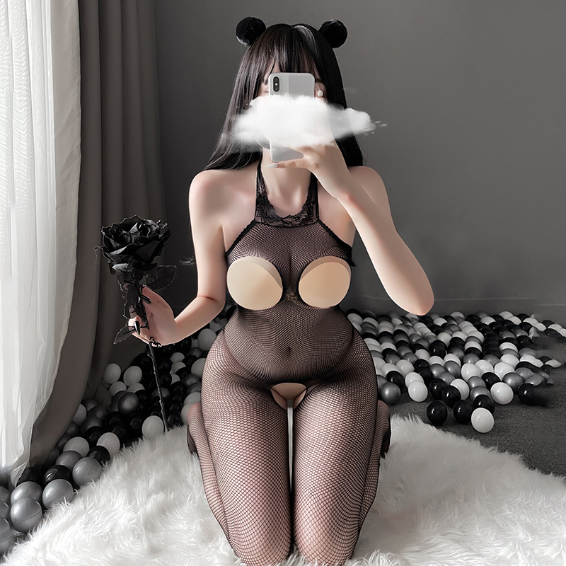 霏慕性感情趣内衣网眼露网袜乳开档连身袜女式情趣睡衣网衣7504高清大图
