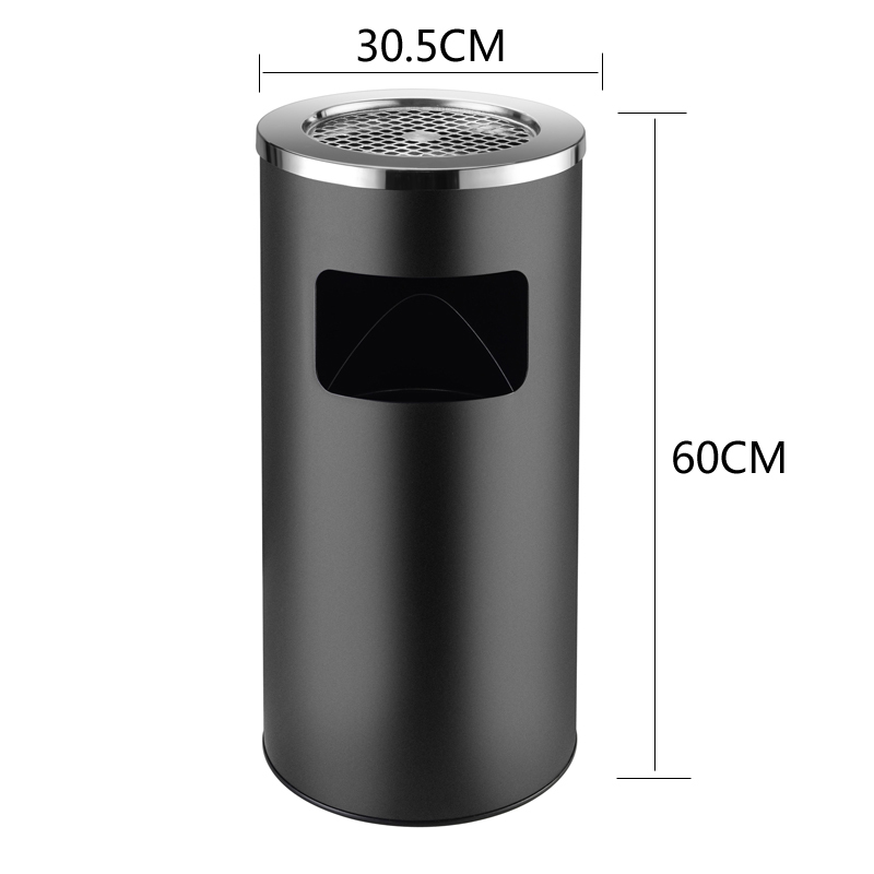 文灵不锈钢酒店大堂垃圾桶烟蒂柱灭烟桶带烟灰缸室外吸烟区电梯口立式 丽格王黑色烤漆