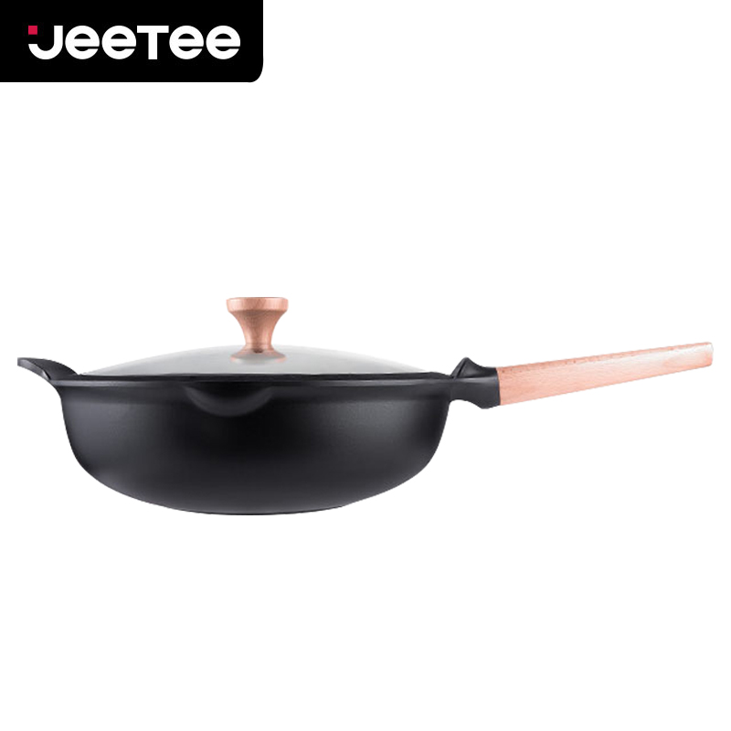 Jeetee吉特不粘少油烟麦饭石不粘锅深煎炒锅家用多功能炒菜平底锅具32cm铝合金电磁炉燃气灶通用QSCG001-32G