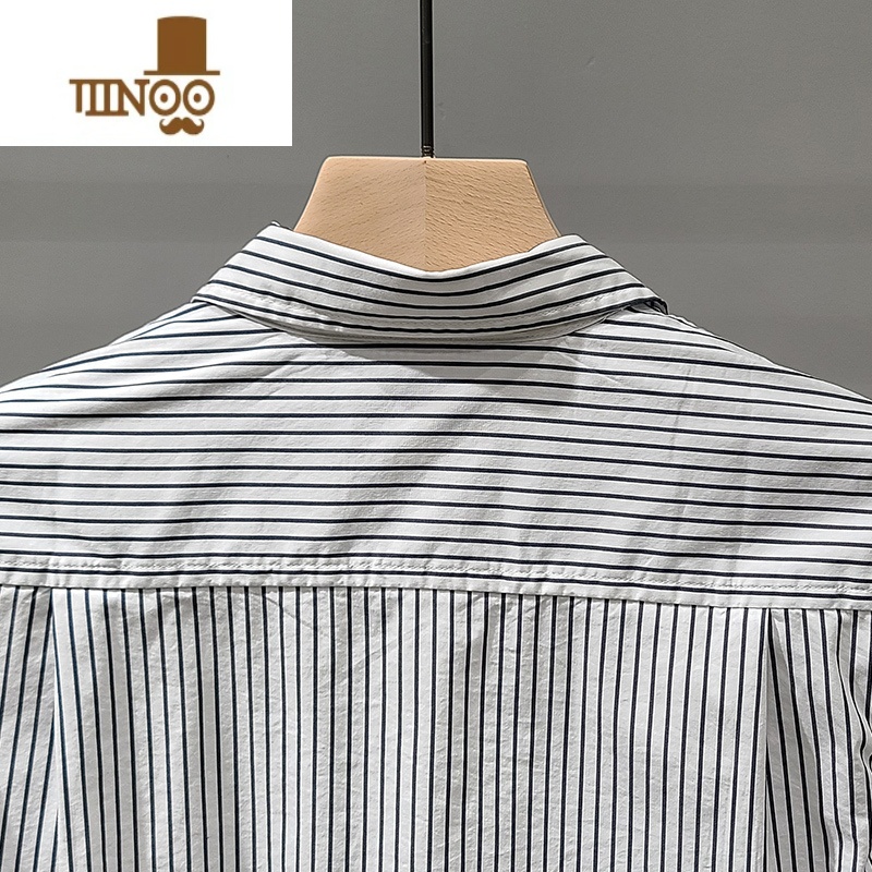 YANXU灰色条纹长袖衬衫男秋款百搭港风日系撞色拼接潮流休闲宽松衬衣高清大图