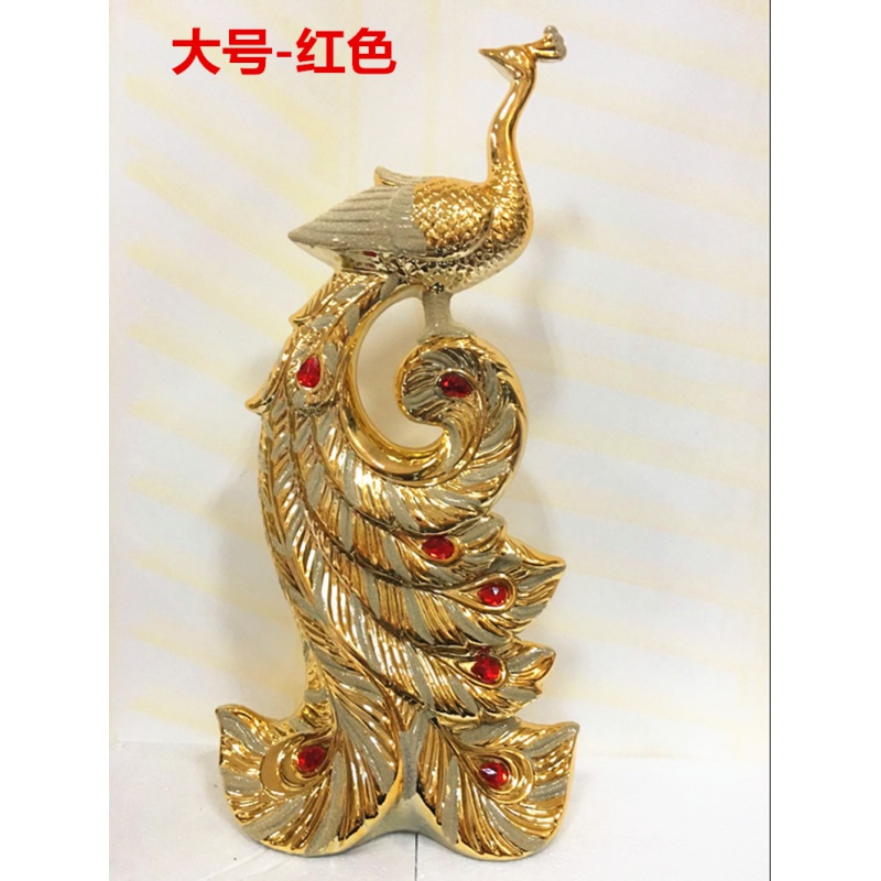 欧式凤凰小饰品创意陶瓷工艺品结婚家居客厅孔雀摆件玄关 三维工匠 大号-酒红色高清大图