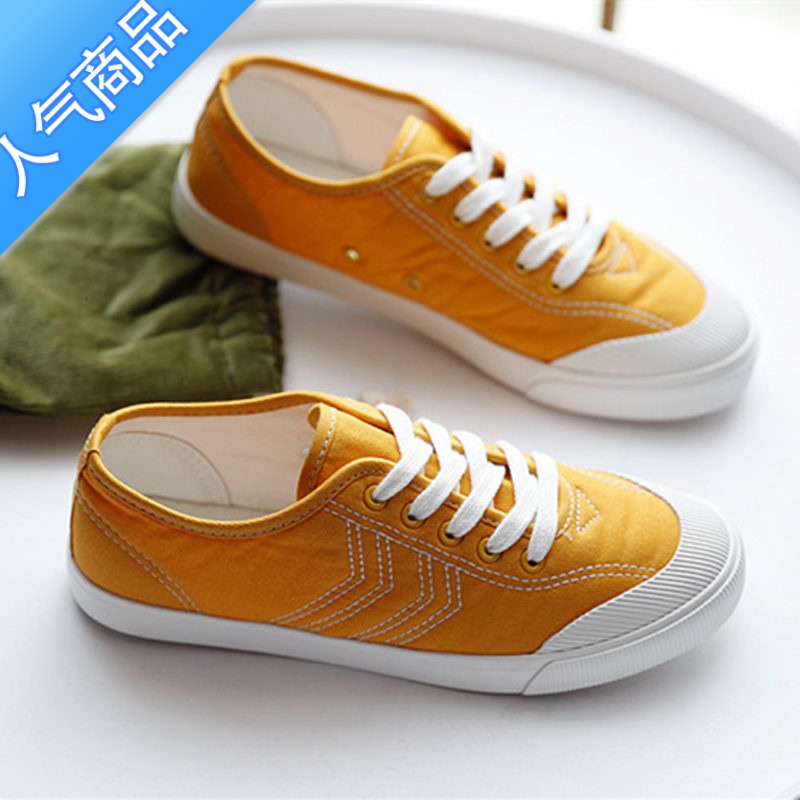 SUNTEK夏季女鞋新款帆布鞋低帮系带平底布鞋韩版百搭休闲板鞋透气小白鞋高清大图