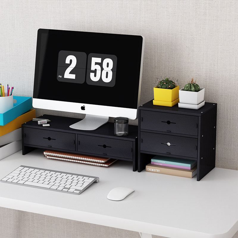 电脑显示器屏增高架底座桌面键盘整理收纳置物架托盘支架子抬加高 双层双抽+三层双抽-黑色