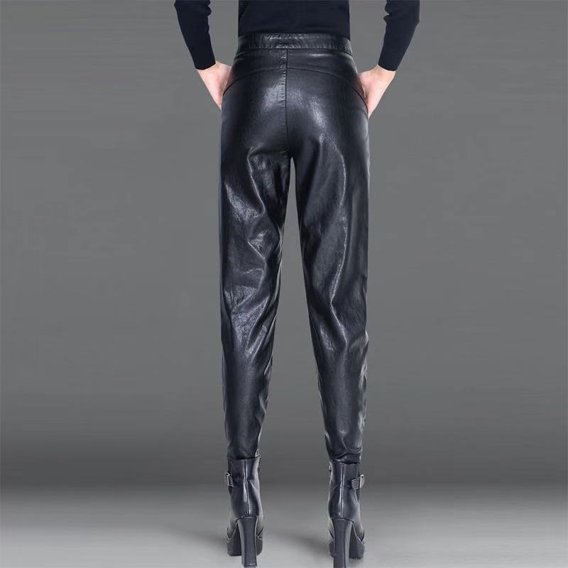 皮裤女2021新款高腰哈伦裤女秋冬韩版宽松长裤外穿加绒小脚萝卜裤