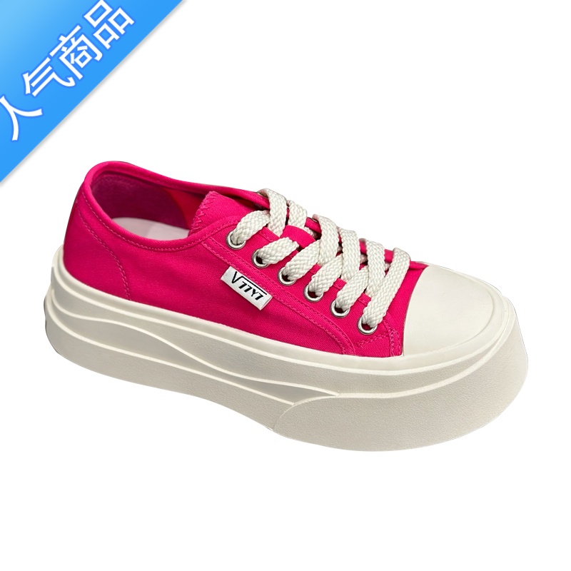 SUNTEK厚底透气帆布鞋女2023新款夏季运动休闲鞋增高系带软底小白鞋板鞋高清大图