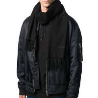 MOSCHINO 莫斯奇诺新款黑色羊毛刺绣字母男女同款流苏围巾50092 M5165 16