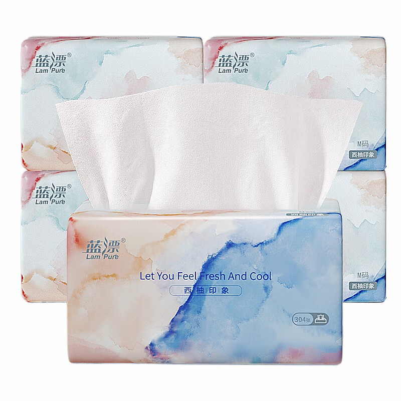 蓝漂(Lampure) 白色抽纸6包 (76抽/包) M码115mm*170mm*304张*4层 柚见你