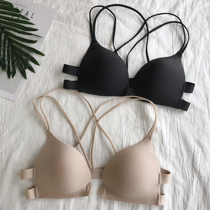 踏保帝交叉肩带聚拢文胸无痕纯色前搭扣抹胸裹胸少女内衣美背吊带背心