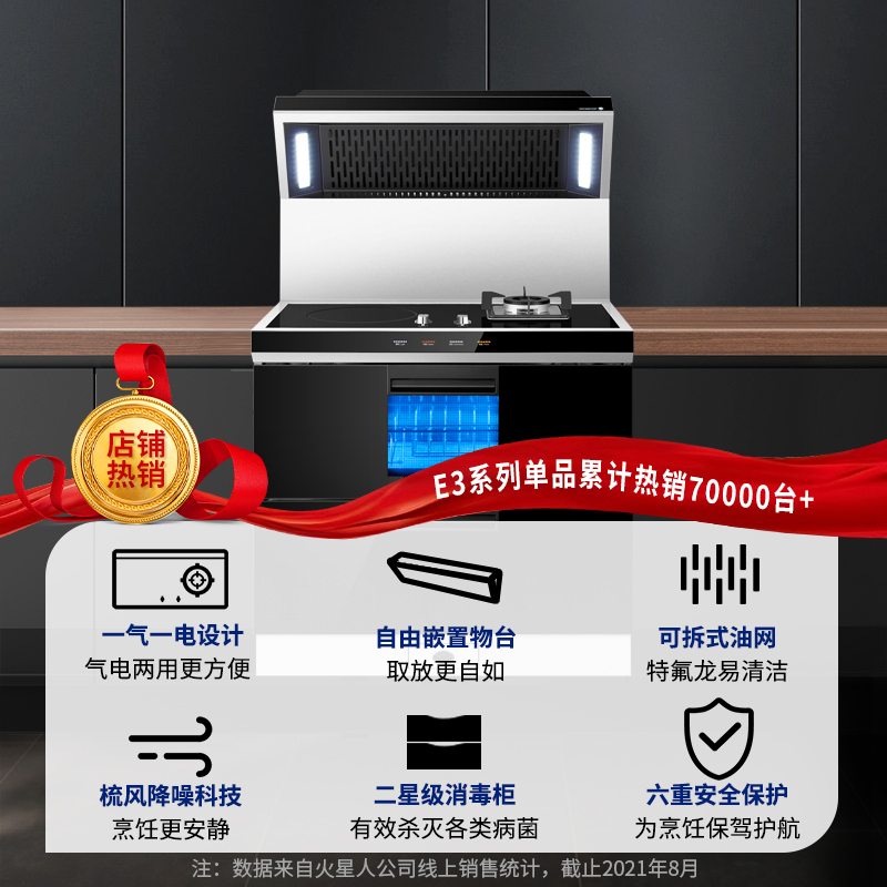 火星人(marssenger) 集成灶JJZT-E3B/X12 油烟机燃气灶消毒柜电磁炉气电两用定制款液化气高清大图