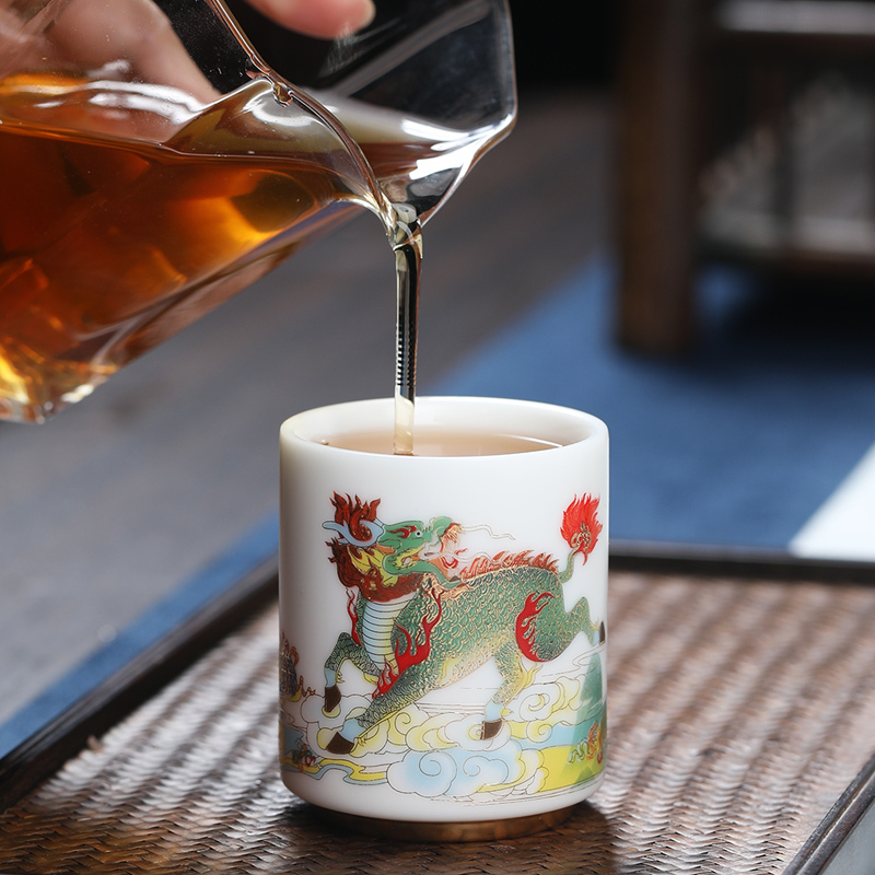 MULTIPOTENT主人杯中国白陶瓷茶具羊脂玉如脂玉功夫茶具高升杯(吉祥如意)
