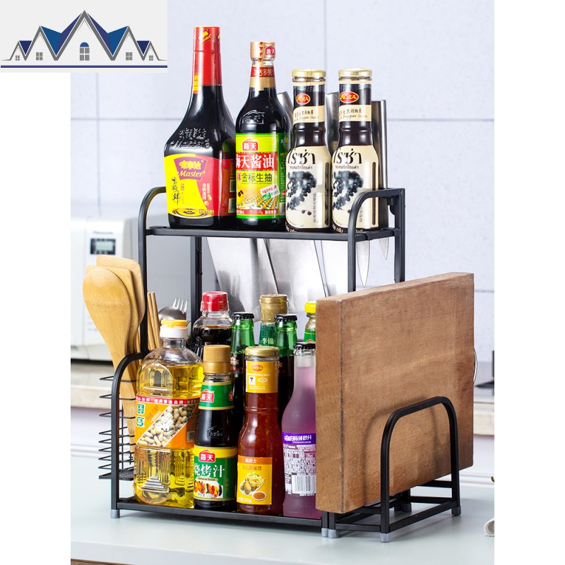 双层厨房置物架多功能收纳架调味料架砧板刀架厨房用品落地壁挂架_9_232高清大图