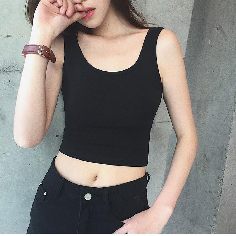 臻依缘夏季修身型短款高腰露脐修身小背心上衣女纯色紧身无袖瑜伽运动