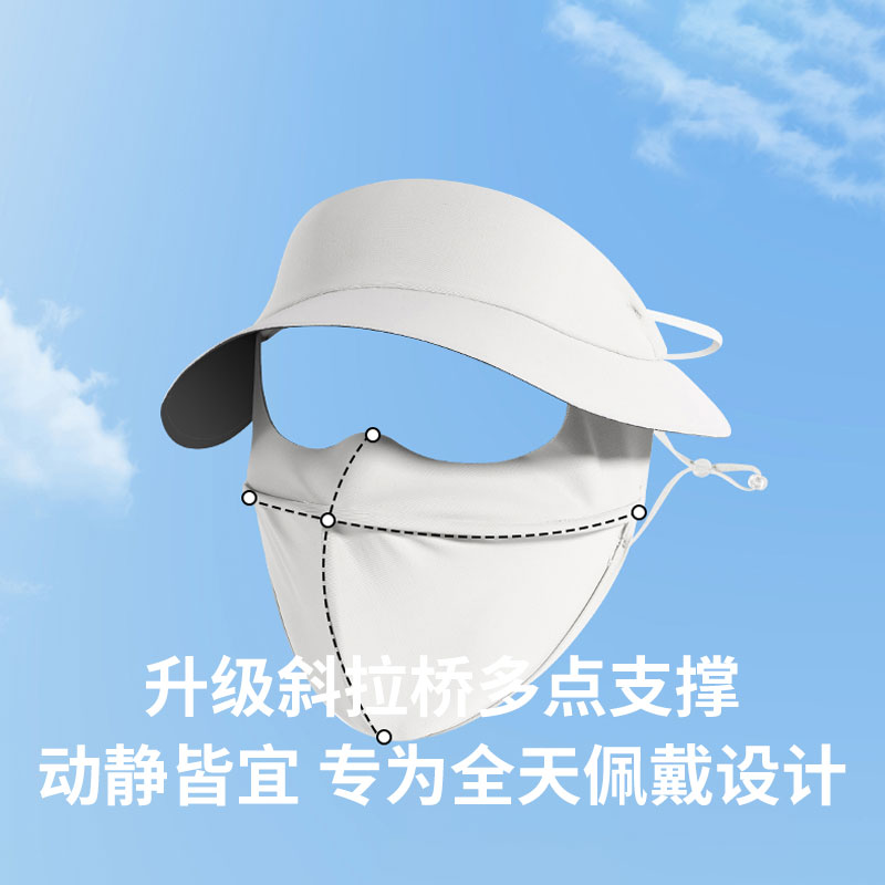 美穗吉家 自带黑胶帽檐防晒面罩 米白色高清大图