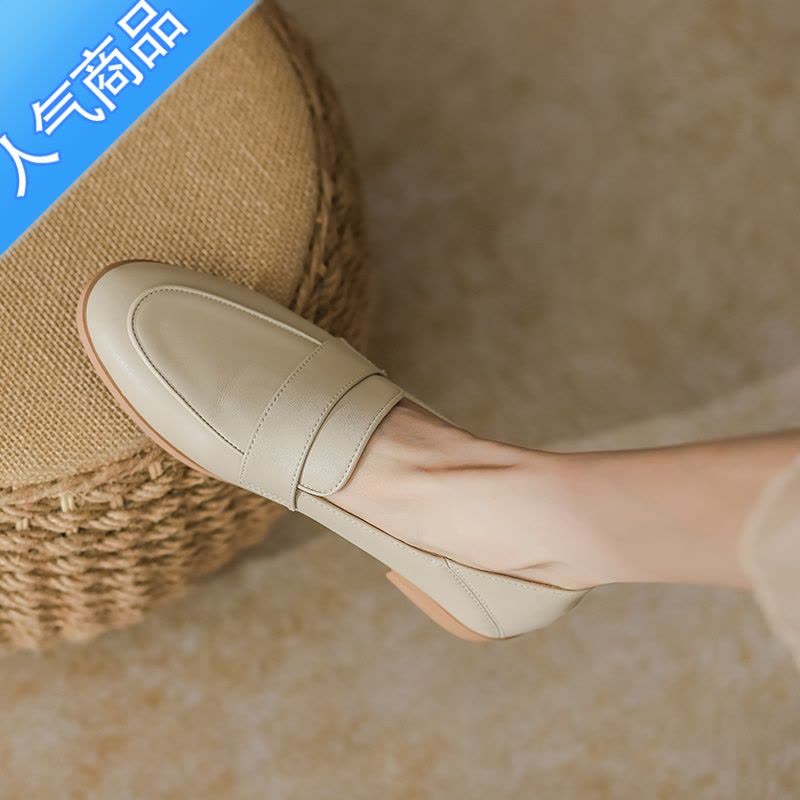 SUNTEK小皮鞋女英伦风春秋新款黑色加绒鞋工作鞋百搭平底单鞋乐福鞋图片