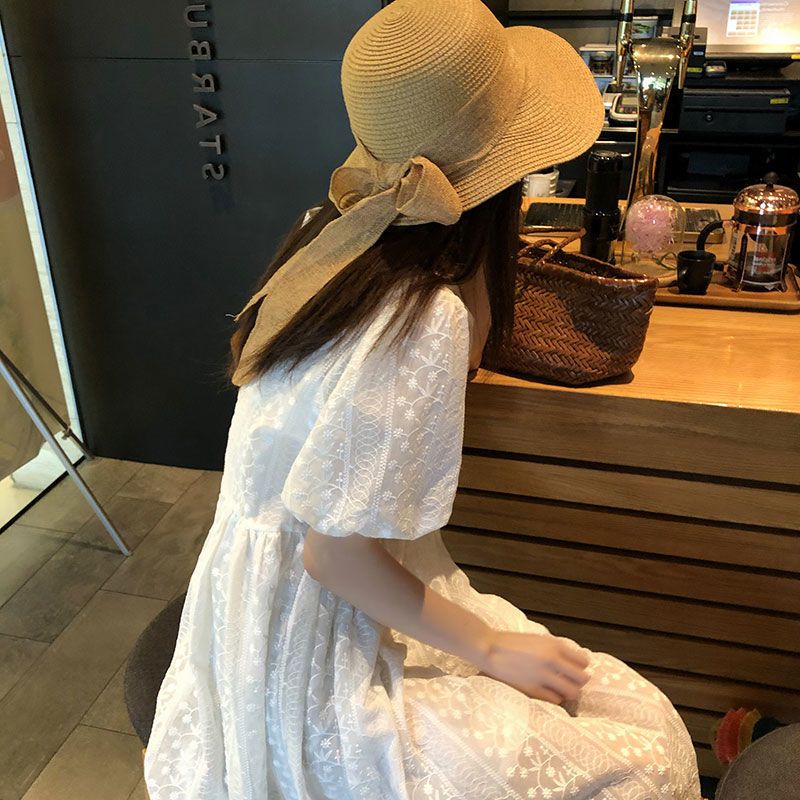 孕妇套装两件套2021夏季V领孕妇蕾丝白色连衣裙气质短袖仙女裙 白色 S
