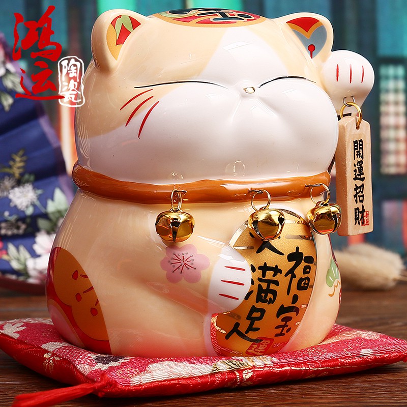 日本正品猫摆件 波斯猫 陶瓷家居 创意生日礼品 陶瓷储钱罐 三维工匠 马卡龙波士桃花猫猫高清大图