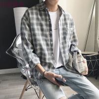 格子衬衫男长袖春秋韩版休闲宽松潮流帅气青少年寸衫男士衬衣