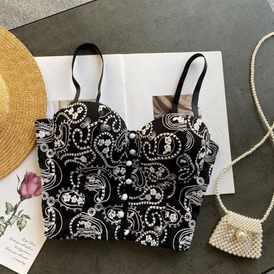 黑色 S 复古重工刺绣内衣时髦小吊带背心女式内搭打底性感演出服上衣潮