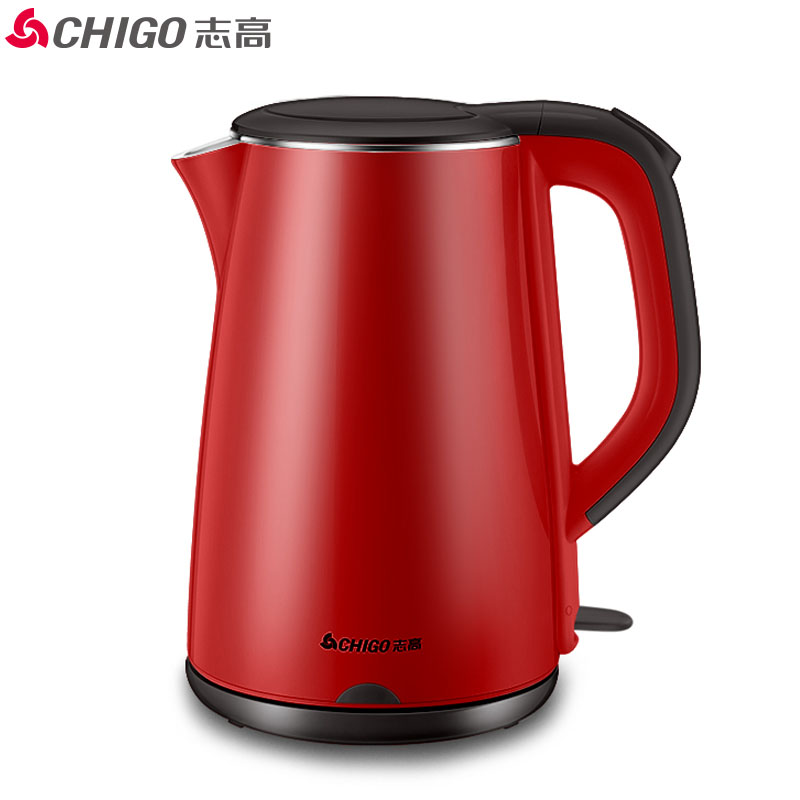 志高(CHIGO)电水壶ZD-D1801 双层防烫1.8L 食品级304不锈钢 家用电热水壶 红色
