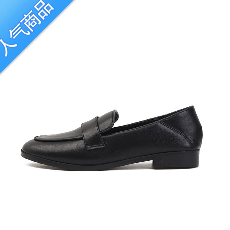 SUNTEK小皮鞋女英伦风春秋新款黑色加绒鞋工作鞋百搭平底单鞋乐福鞋图片