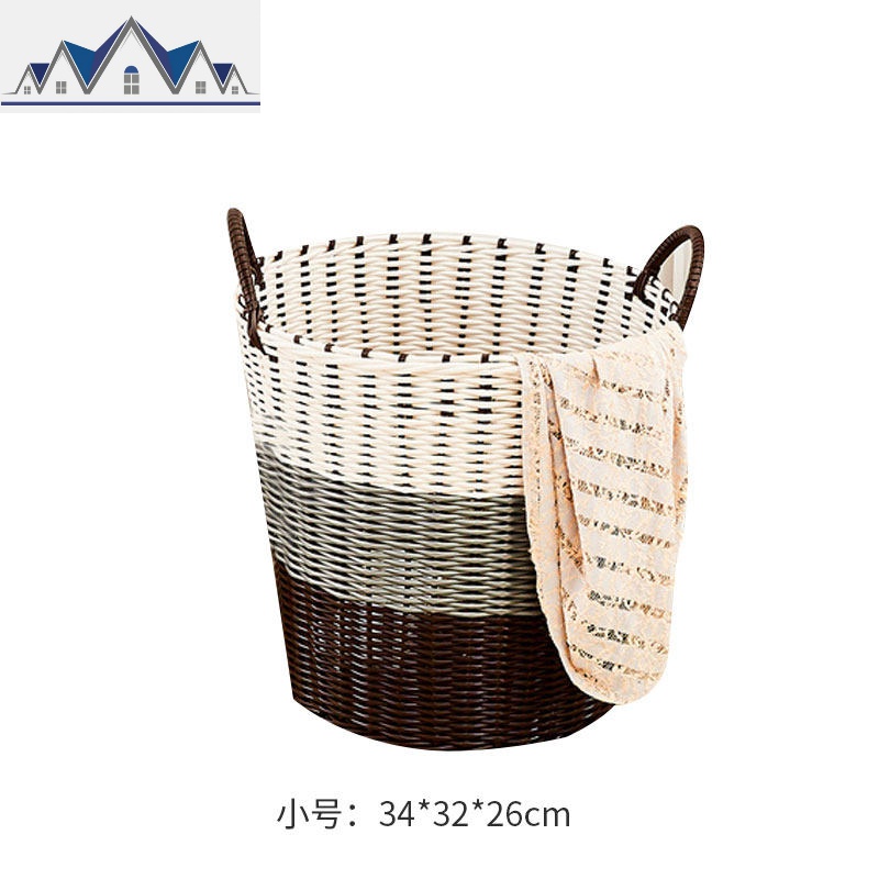 脏衣篮脏衣服收纳筐篮粗管塑料藤编脏衣篓洗衣篮玩具收纳篮箱编织 三维工匠 粗管小号灰色渐变
