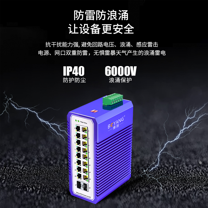 博扬 工业级交换机 2万兆光16千兆电 宽温宽压导轨式以太网SFP+光纤交换机 含电源不含模块 BY-ISUX2161