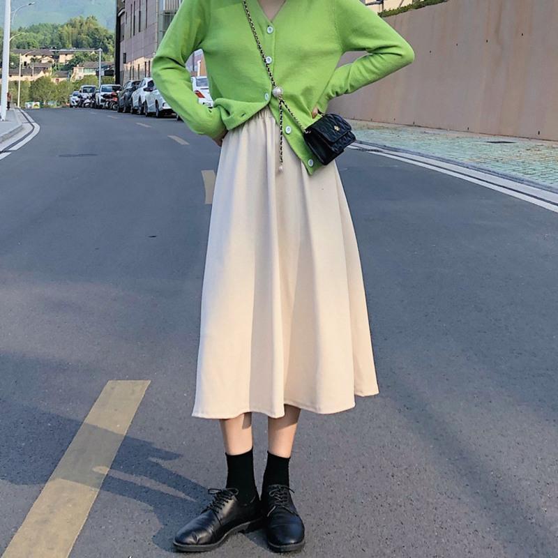 苏芈黑色半身裙春装女学生中长款a字裙洋气显瘦高腰长裙遮胯包臀裙子