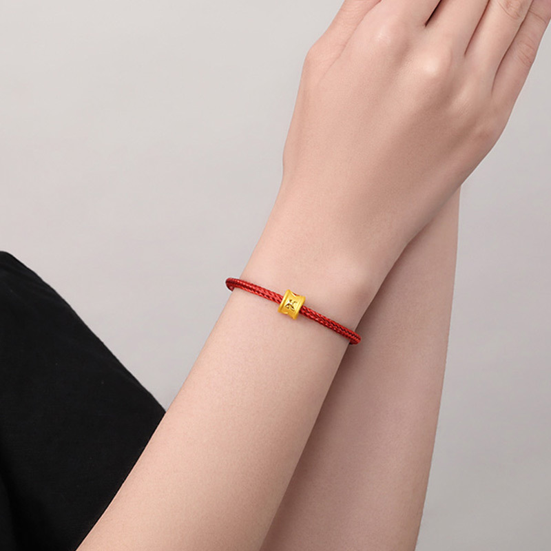 周六福zhouliufu黄金转运珠男女足金3d硬金定价扑克字母ajkq红桃手链