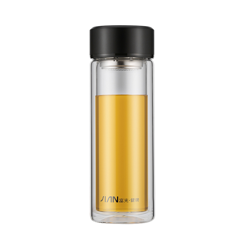 富光 XP1804-SP双层玻璃杯 320ml水杯便携泡茶杯带滤网(单位:个)