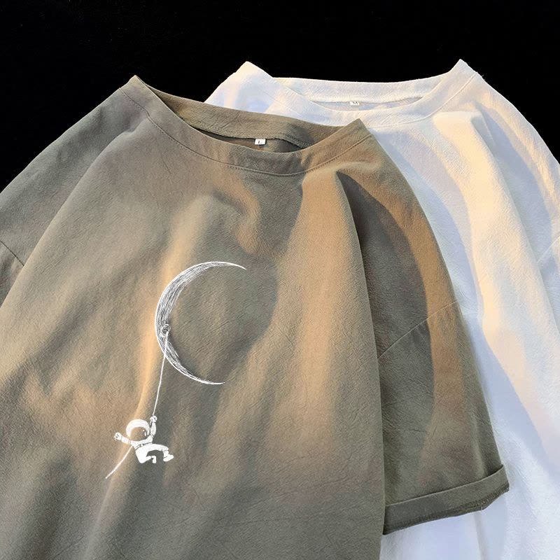 Claw money圆领棉麻短袖T恤男夏季休闲五分袖青少年百搭亚麻半袖图片