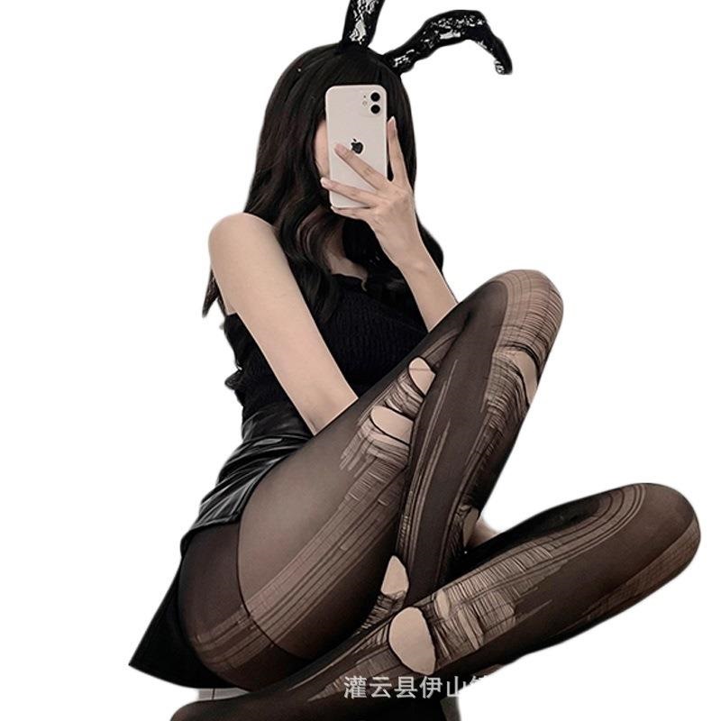 情趣手撕袜薄款一次性黑丝显瘦美腿袜性感火辣破洞易撕扯连裤袜女高清大图