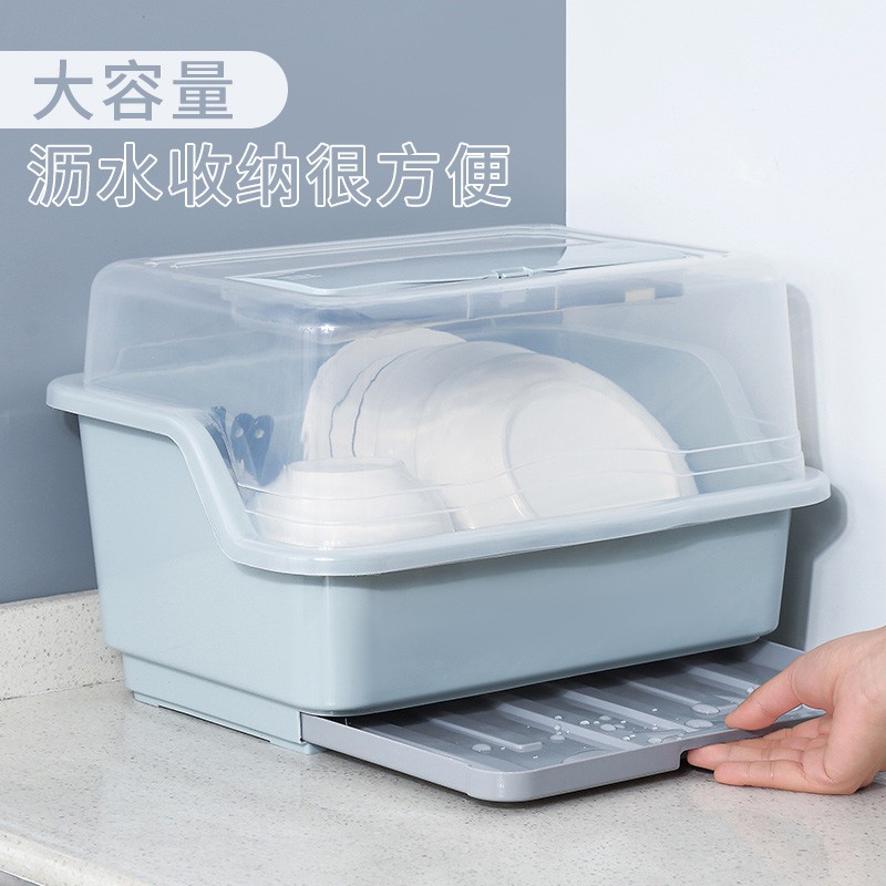 家用沥水碗架碗柜放碗筷收纳箱收纳盒带盖装餐具盘碗碟厨房置物架收纳层架 三维工匠高清大图