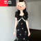 YIBUSHENG法式赫本风黑色碎花连衣裙子女季2024新款轻奢高级感收腰鱼尾裙