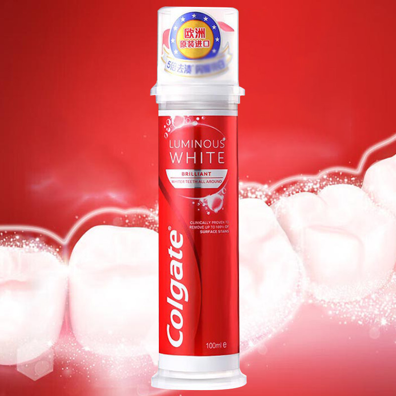 高露洁牙膏100ml耀白去渍直立真空按压泵式61022866高清大图