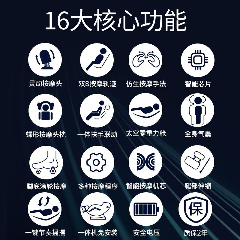 HYUNDAI智能按摩椅HX5家用全身全自动太空豪华舱小型多功能电动沙发深V零重力颈椎肩腰揉捏按摩器 中配黑色