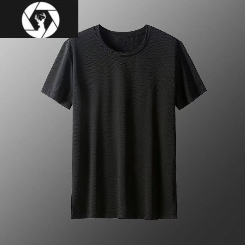 hongzun夏季冰丝短袖t恤男士潮流宽松运动速干网眼薄款半袖圆领体恤衫