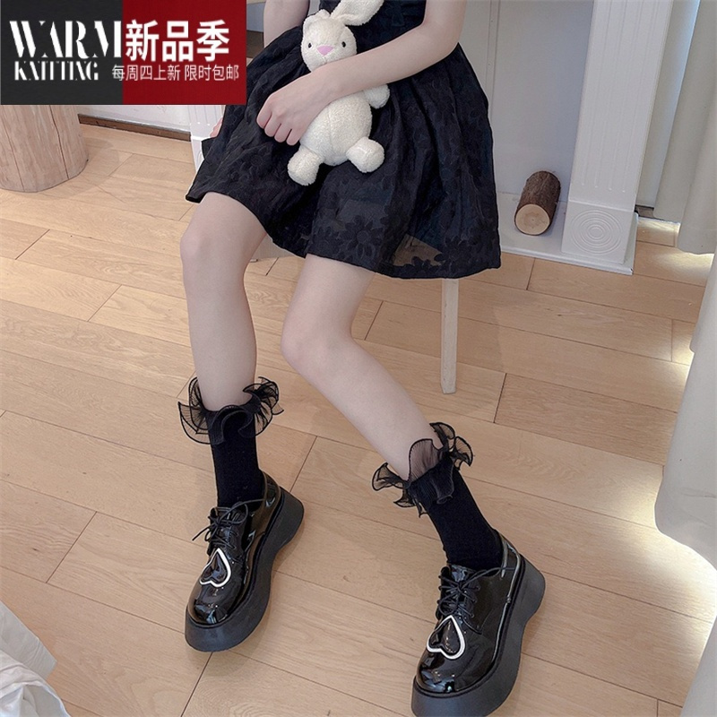 SHANCHAO恋爱少女研究所洛丽塔薄款大花边中筒袜甜美少女短袜JK白色袜子女
