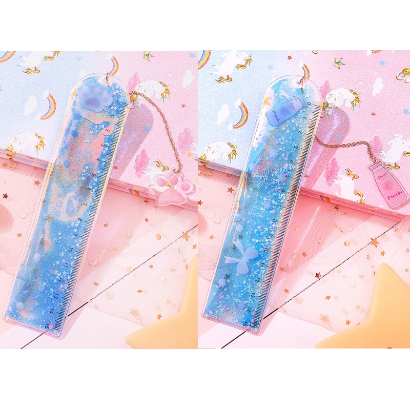 流沙尺子理线家可爱创意少女尺子套装网红樱花入油格尺少女心软尺视频