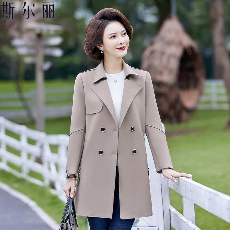 斯尔丽2022新款中年女装风衣外套时尚春装上衣高档妈妈装百搭风衣